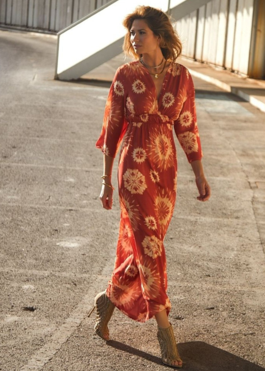 vestido largo rojo tie dye marca ruga Portugal imagen frontal