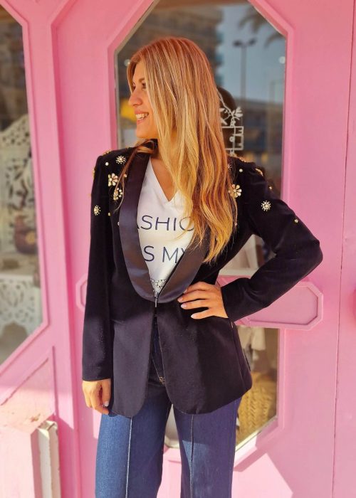 Blazer terciopelo pedrería negro