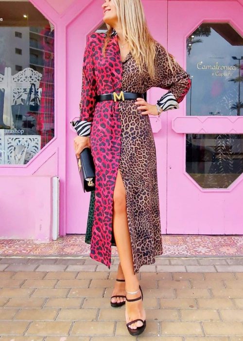 Vestido animal print combinado ROJO-VERDE Lola Casademunt