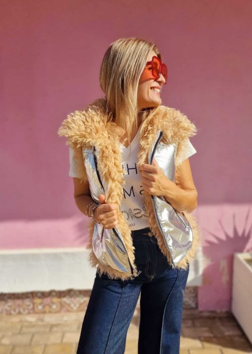 Chaleco foil doble faz plateado