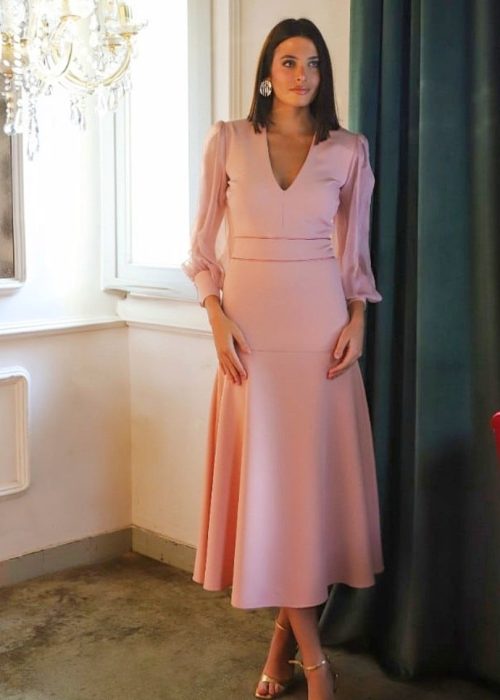 Vestido Chía nude manga gasa