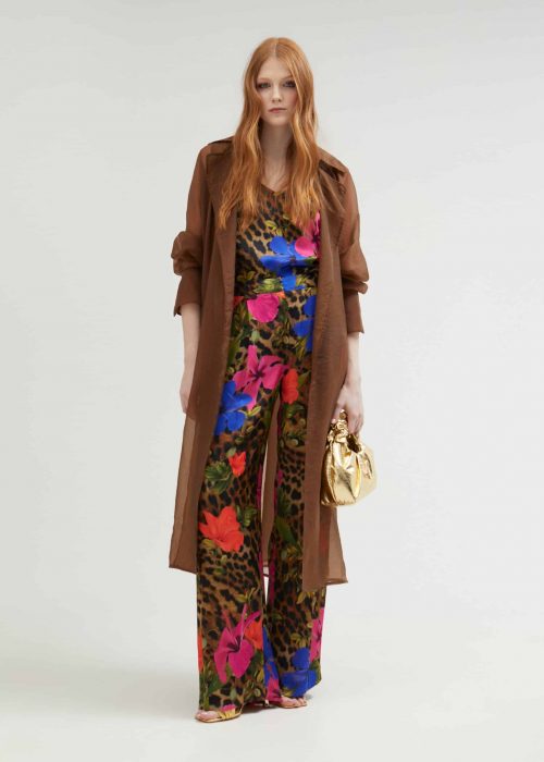 Pantalón fluído pinzas animal print MARRON-ROSA Lola Casademunt