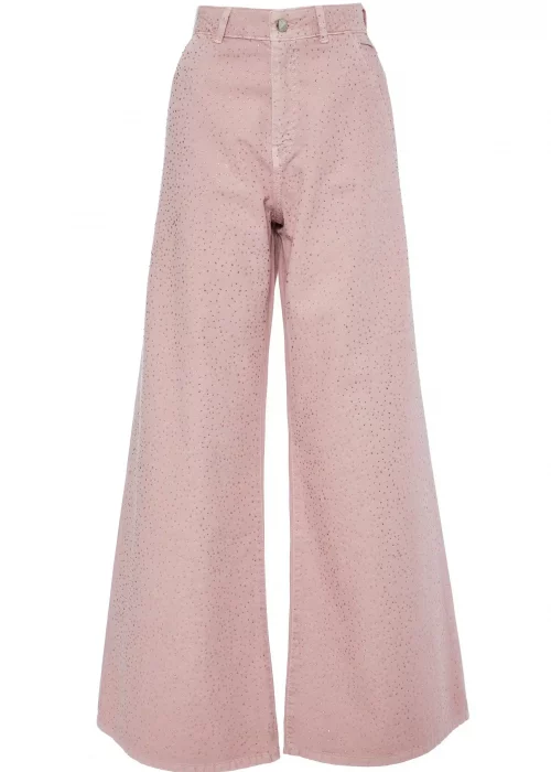 Jeans rosa palazzo strass