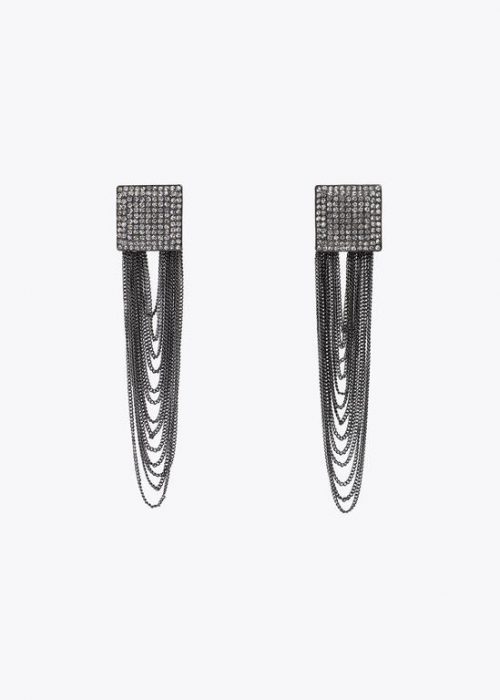 Pendientes joya cuadrado cristales y tassel Negro-Metal Lola Casademunt