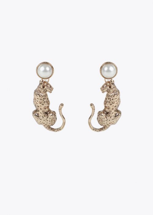 Pendientes lepardo con perla Dorado Lola Casademunt