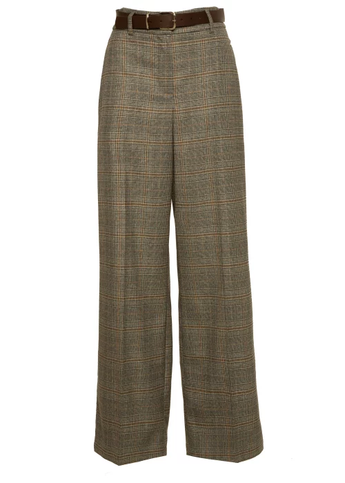 Pantalón palazzo cuadros gris con cinturón