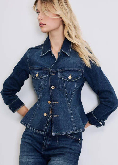 Chaqueta vaquera azul elastica peplum