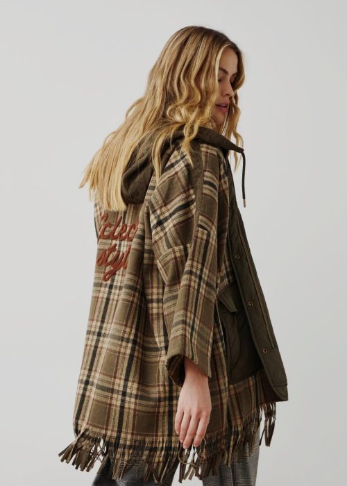 Abrigo Tartan Verde flecos