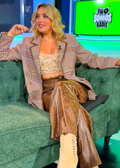 Americana Lola Casademunt cuadros ribete contraste Marron-Azul