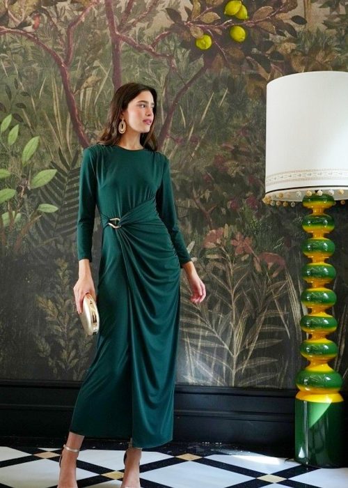 Vestido Verde Yedra punto hebilla dorada