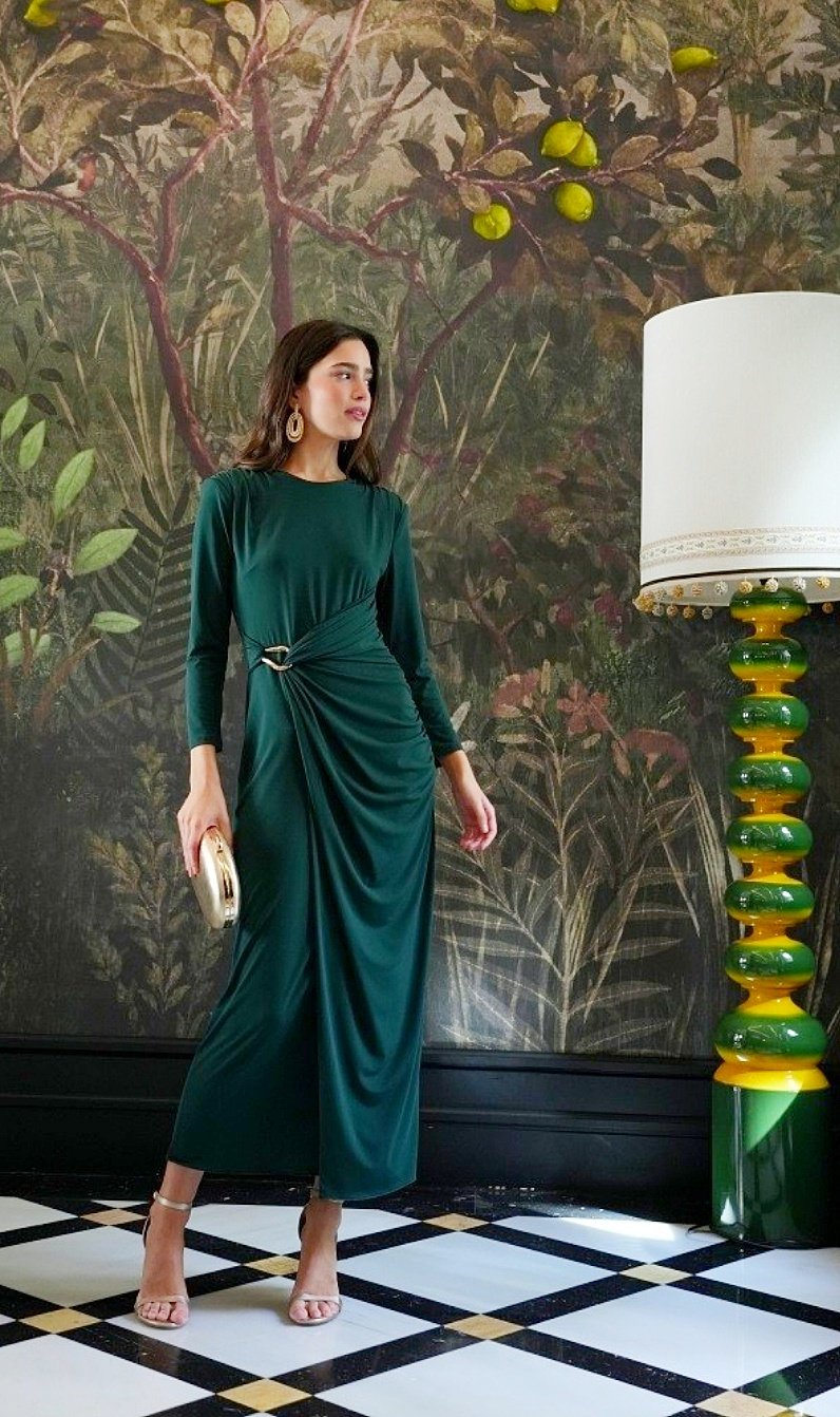 Vestido Verde Yedra punto hebilla dorada