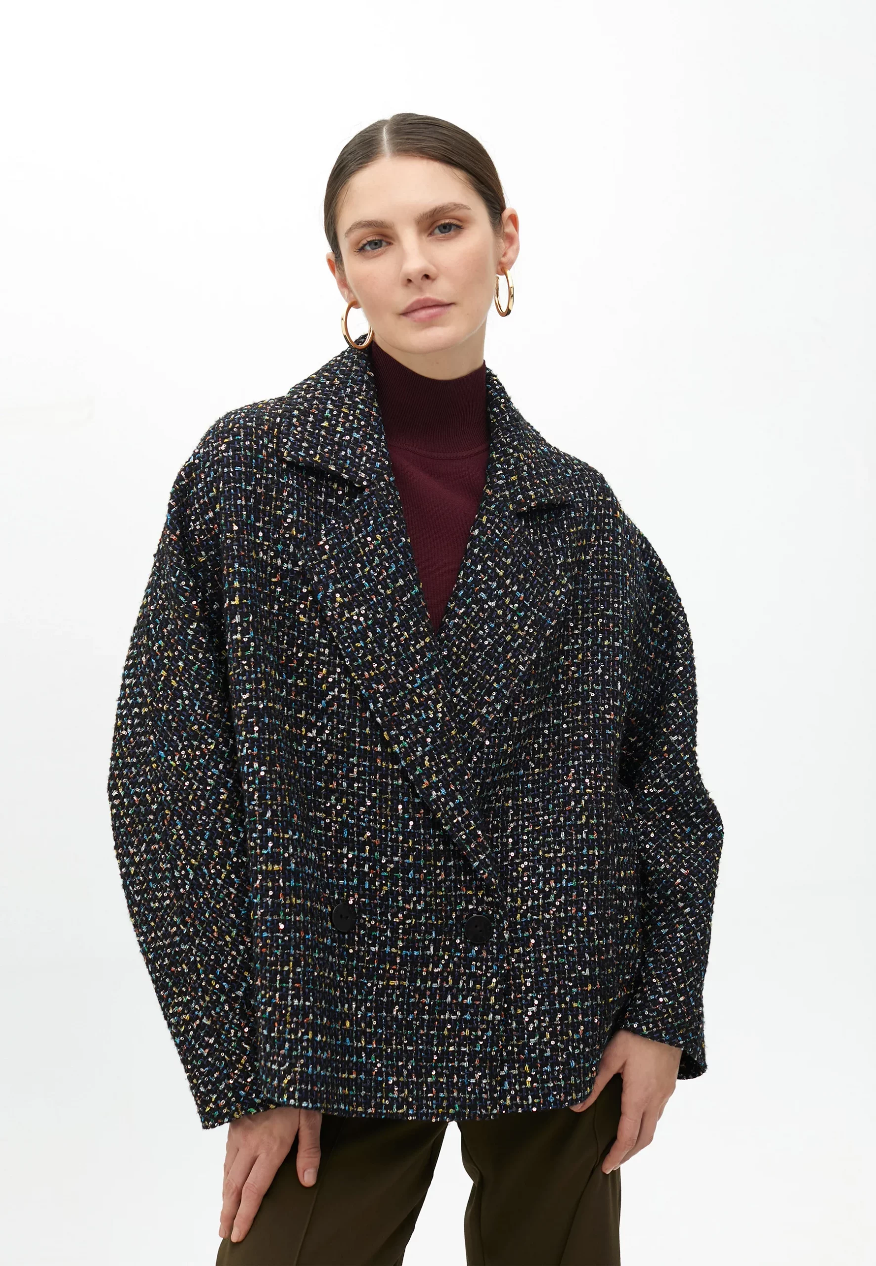 Chaqueta Tweed hilos multicolor negro azul Lola Casademunt