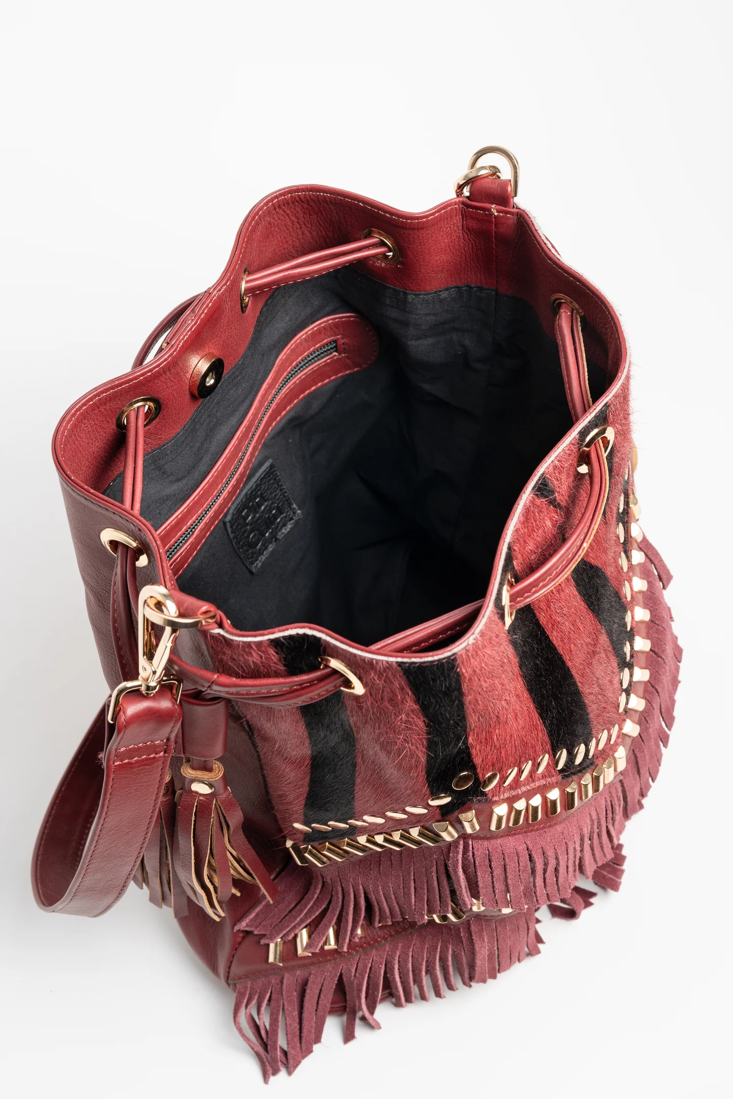 Bolso piel saco Karoo Cebra Granate - Imagen 2