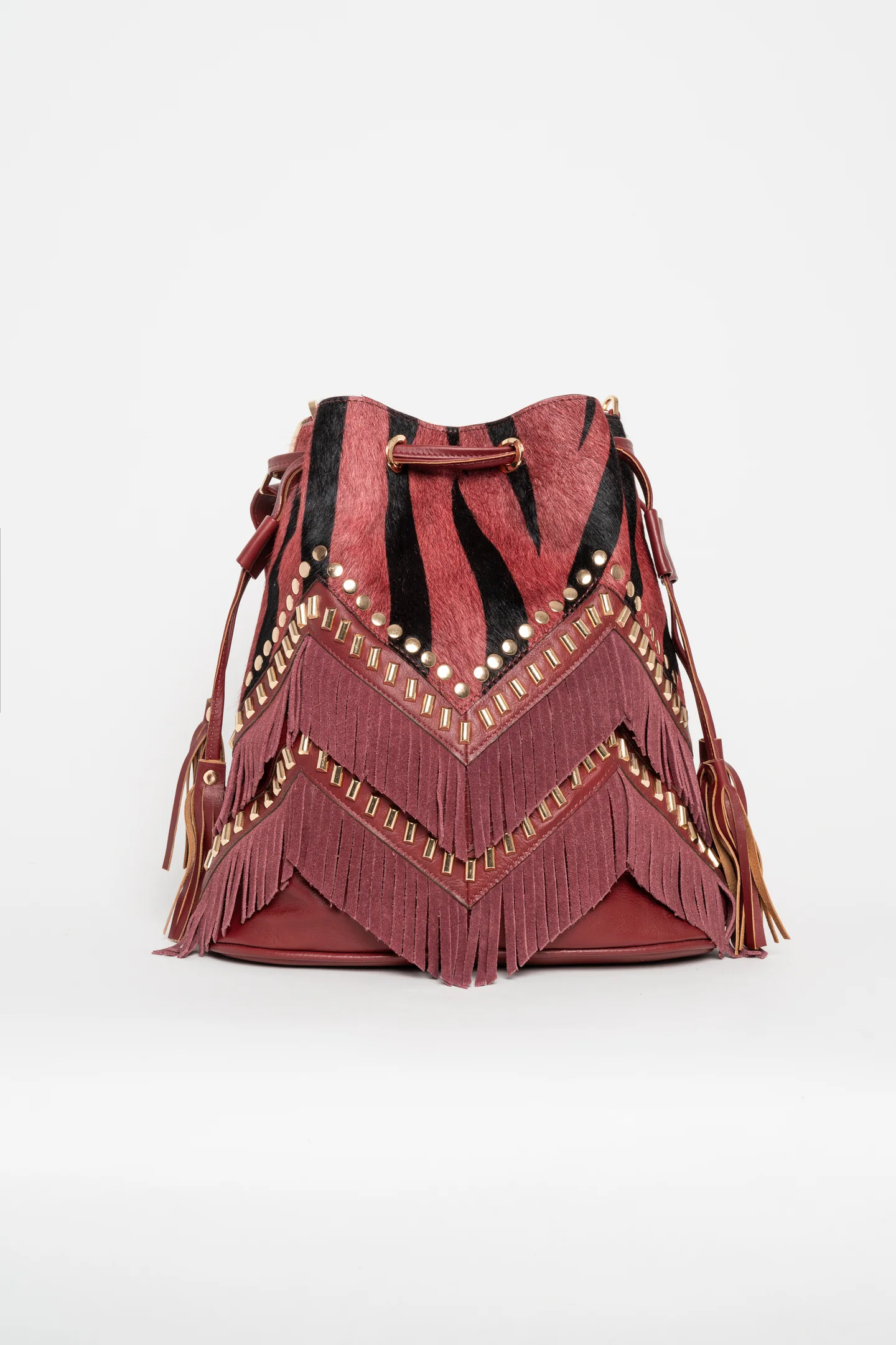 Bolso piel saco Karoo Cebra Granate