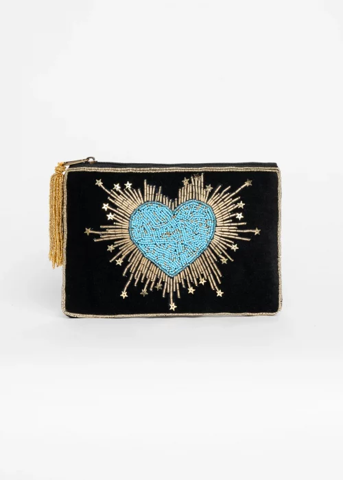 Clutch Stelar velvet negro corazón