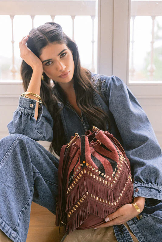 Bolso piel saco Karoo Cebra Granate - Imagen 5