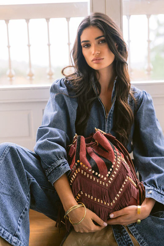 Bolso piel saco Karoo Cebra Granate - Imagen 6