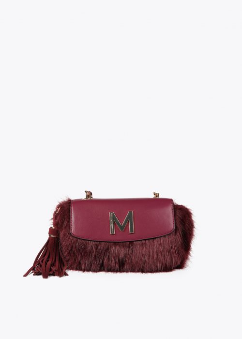 Bolso bandolera pelo Burdeos solapa piel Lola Casademunt