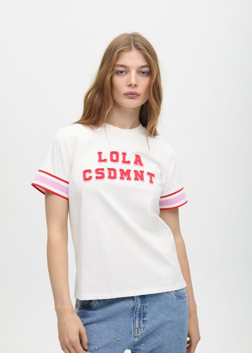 Camiseta blanca Lola detalle rib mangas Lola Casademunt