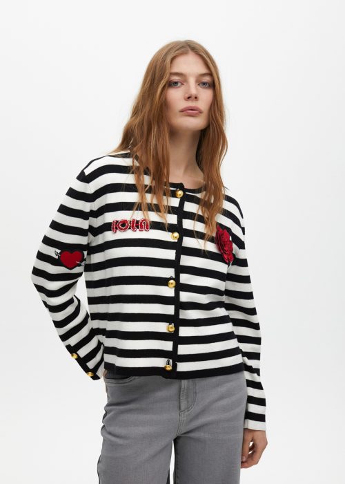 Cardigan rayas blanco y negro parches Lola Casademunt
