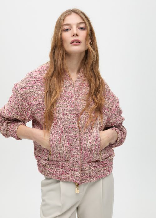 Chaqueta cazadora bomber tweed rosa gris  Lola Casademunt