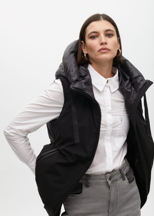 Chaleco negro plumas midi doble tejido Lola Casademunt