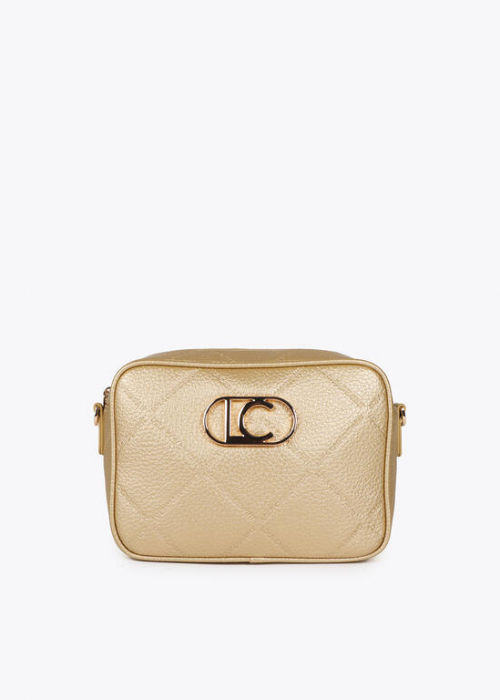 Bandolera efecto piel monograma rombos logo ovalado Dorado Lola Casademunt