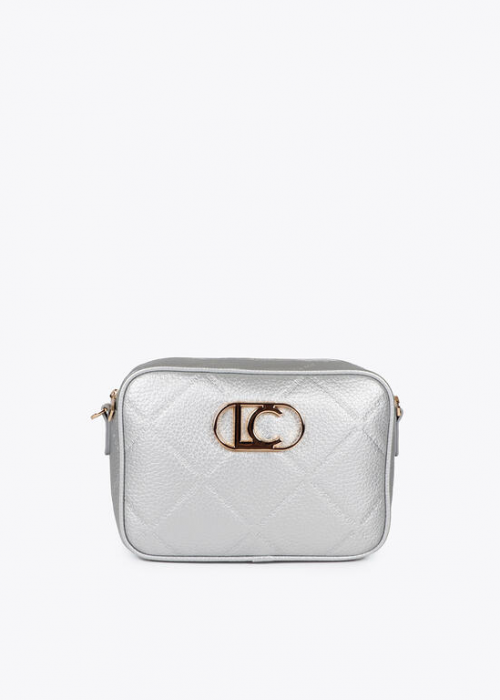 Bandolera efecto piel monograma rombos logo ovalado Plateado Lola Casademunt