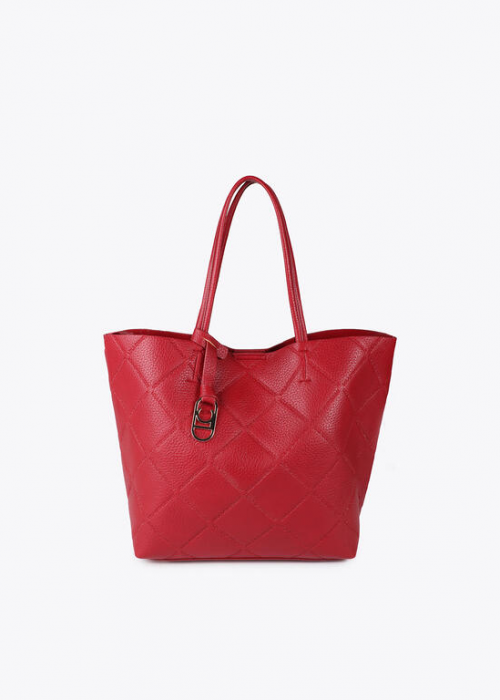Shopper efecto piel monograma rombos logo ovalado colgante Rojo Lola Casademunt