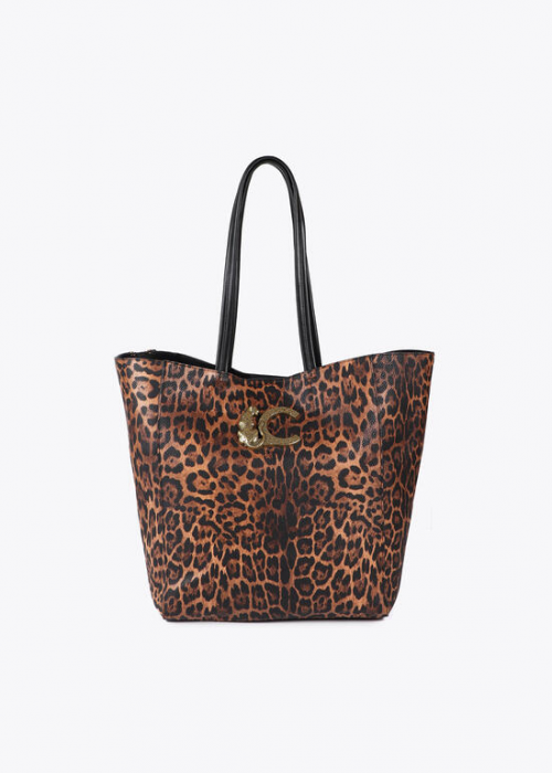 Bolso shopper animal print con logo LC leopardo Marron-Negro Lola Casademunt