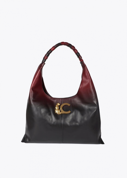 Bolso Shopper efecto piel asa trenzada y logo LC leopardo Negro-Rojo Lola Casademunt