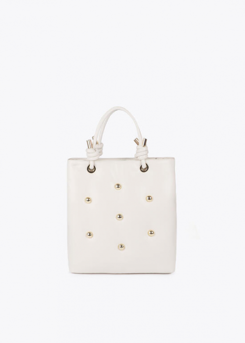 Bolso acolchado efecto piel con tachas redondas XL Crudo Lola Casademunt