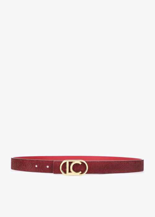 Cinturon reversible textura piel serpiente hebilla logo ovalado Rojo Lola Casademunt