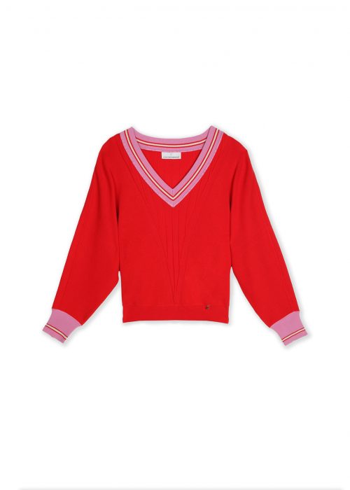 Jersey pico rojo rosa contraste ribete Lola Casademunt