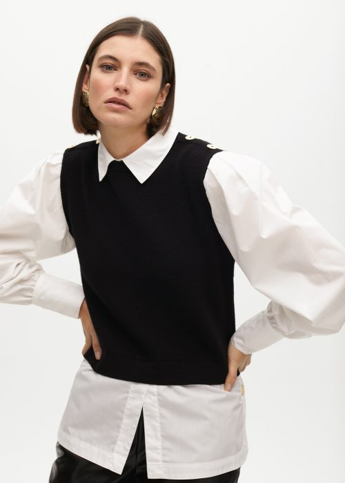 Jersey blanco y negro mangas y cuello popelin Lola Casademunt