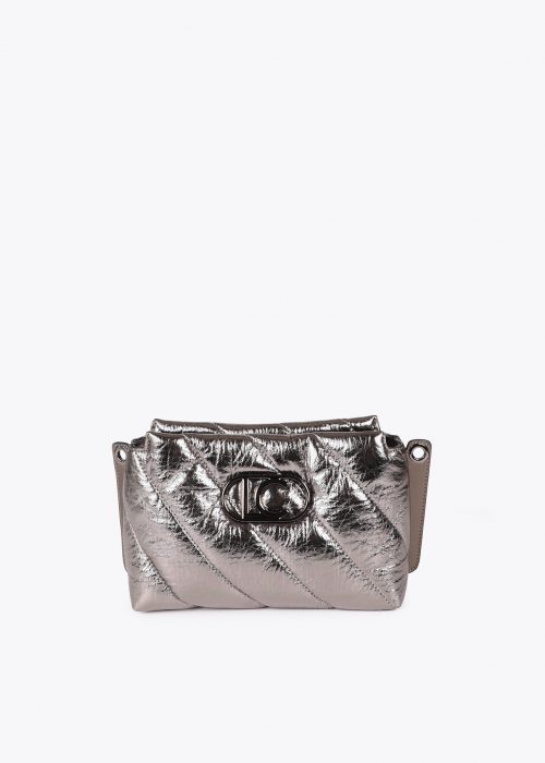 Bolso bandolera acolchada tejido metalizado plata Lola Casademunt