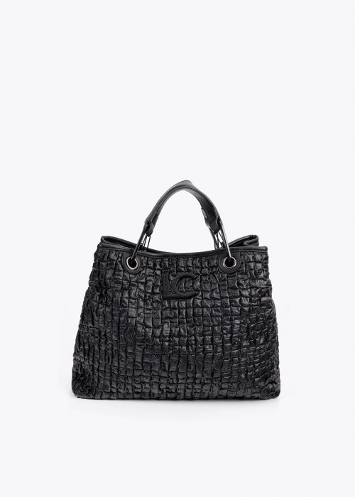 Bolso Shopper negro efecto piel fruncida Lola Casademunt
