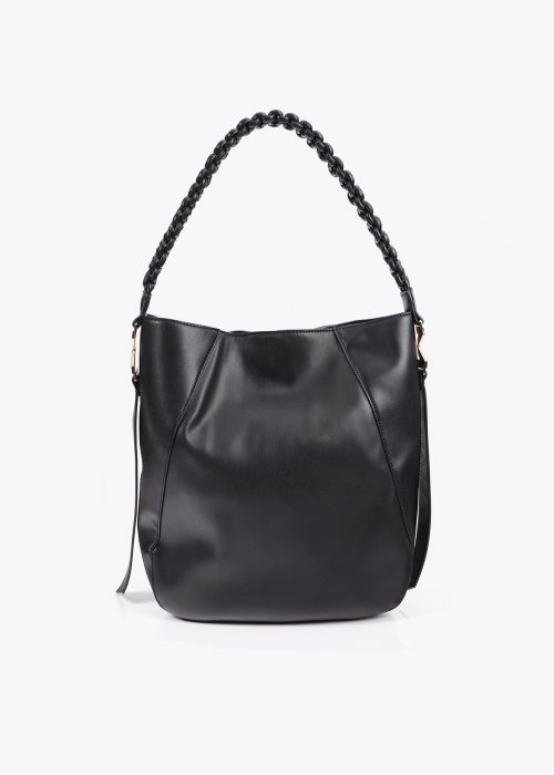 Shopper negro asa trenzada efecto piel Lola Casademunt