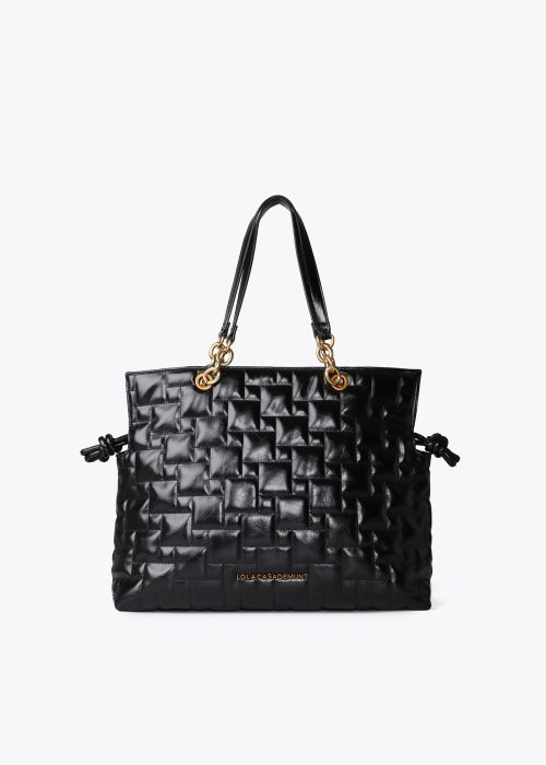 Bolso shopper negro acolchado a cuadritos Lola Casademunt
