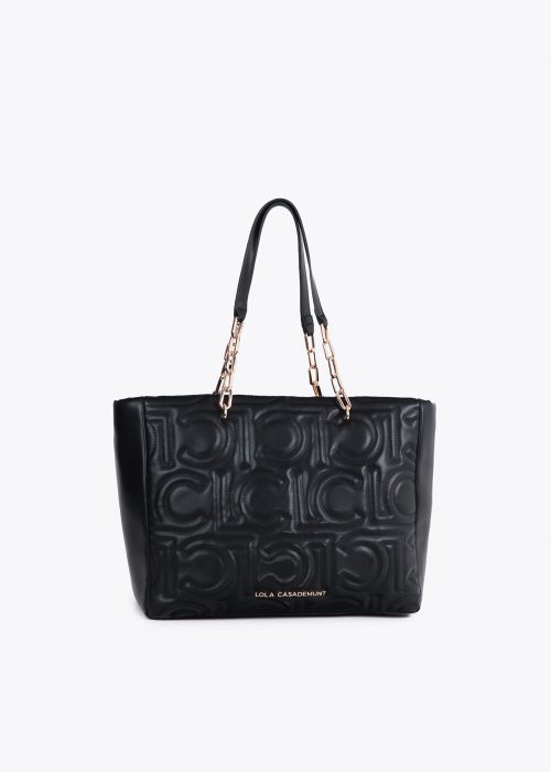 Bolso shopper acolchado logotipado negro Lola Casademunt