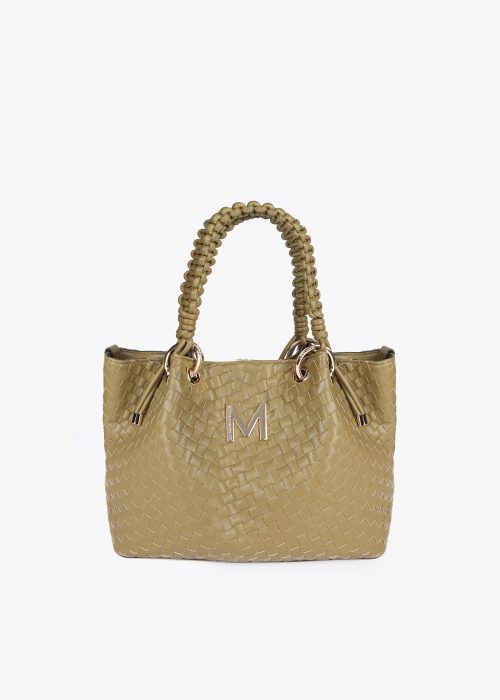 Bolso Shopper material trenzado efecto piel Kaki Lola Casademunt