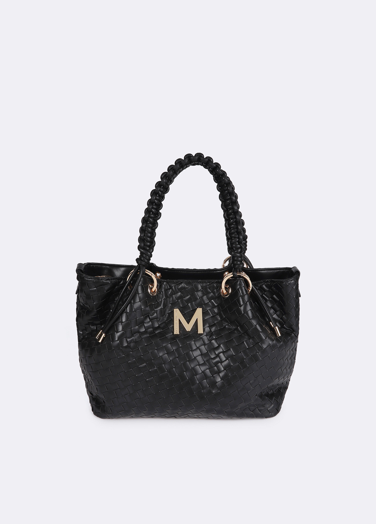 Shopper material trenzado efecto piel Negro Lola Casademunt