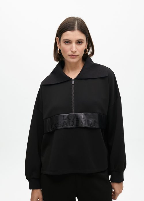 Sudadera negra detalle bolsillo delantero efecto piel Lola Casademunt