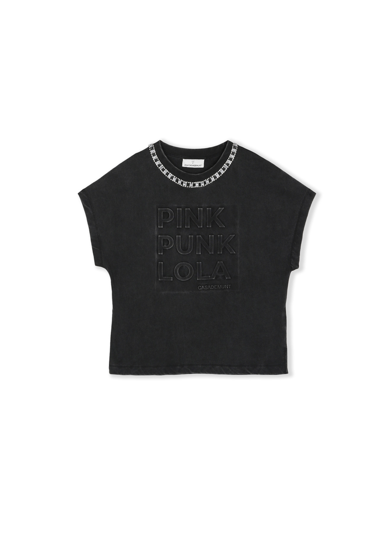 Camiseta gris oscuro lavada detalle joyas cuello Lola Casademunt - Imagen 5