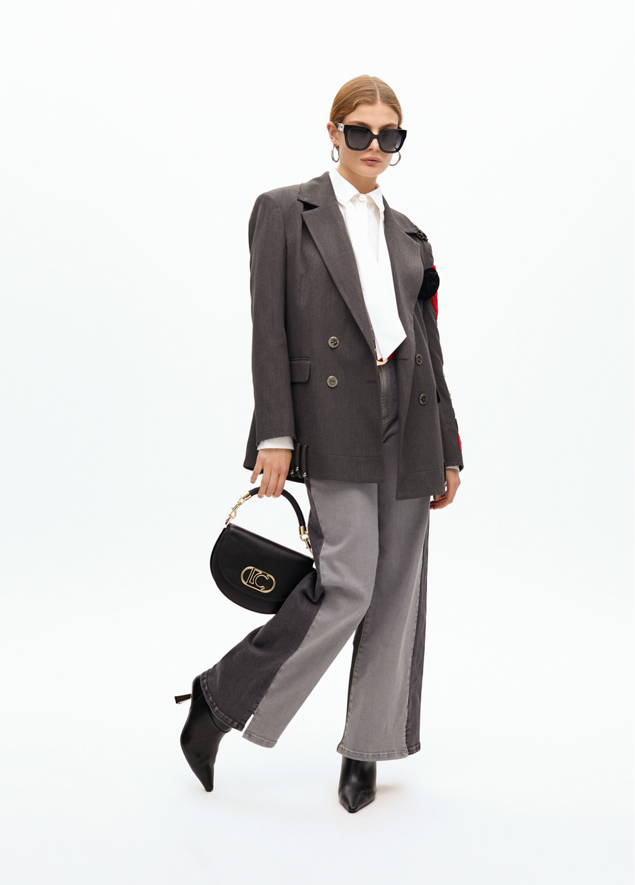 Pantalón wideleg bicolor Gris Lola Casademunt - Imagen 2