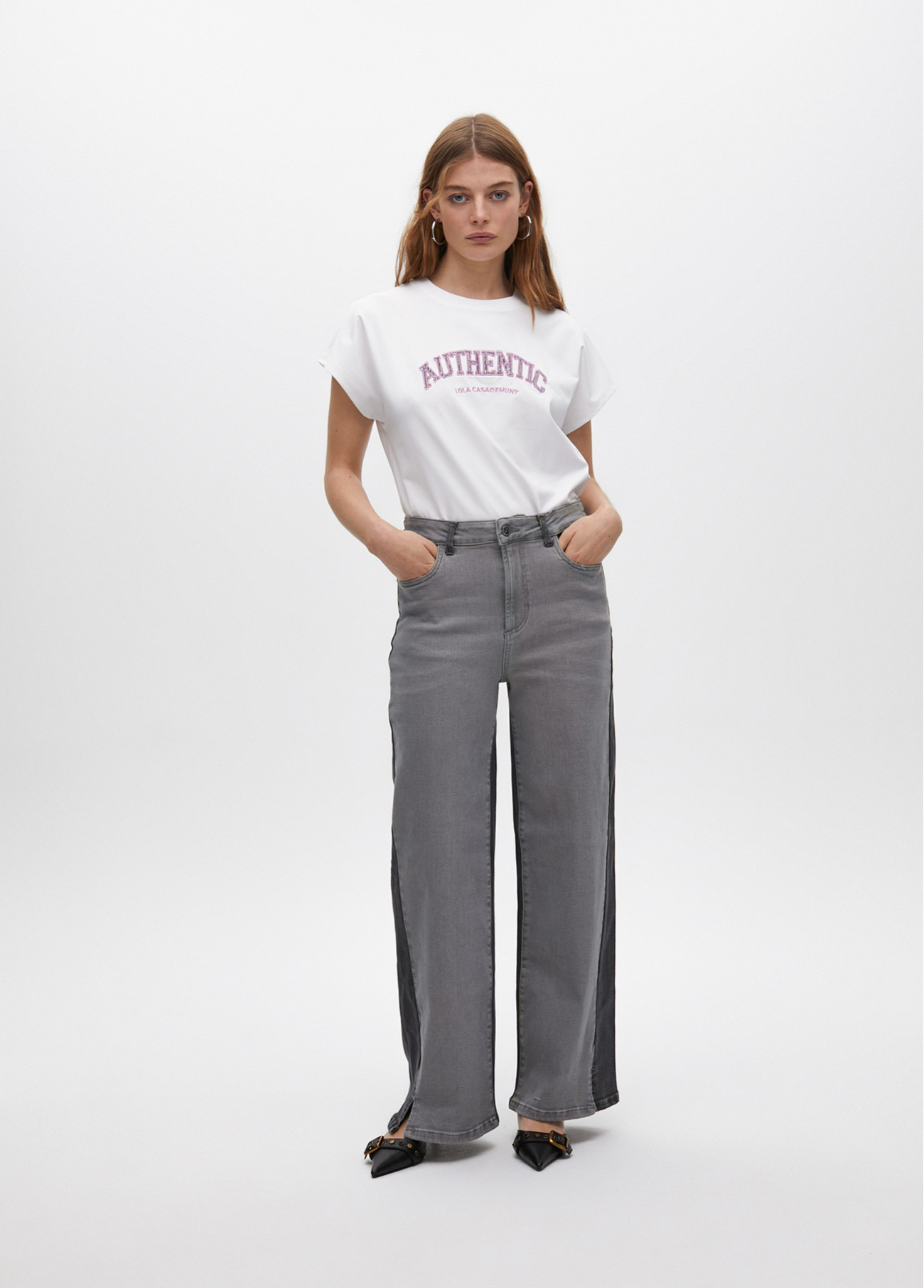 Pantalón wideleg bicolor Gris Lola Casademunt - Imagen 5