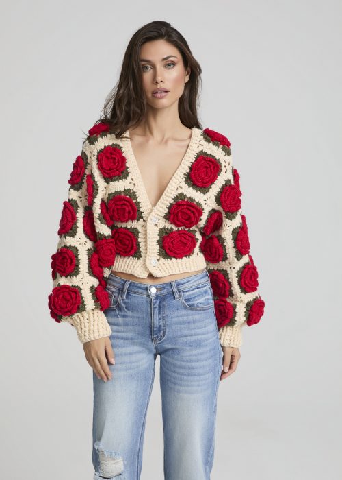 Cardigan Red Roses Fetiche Suances