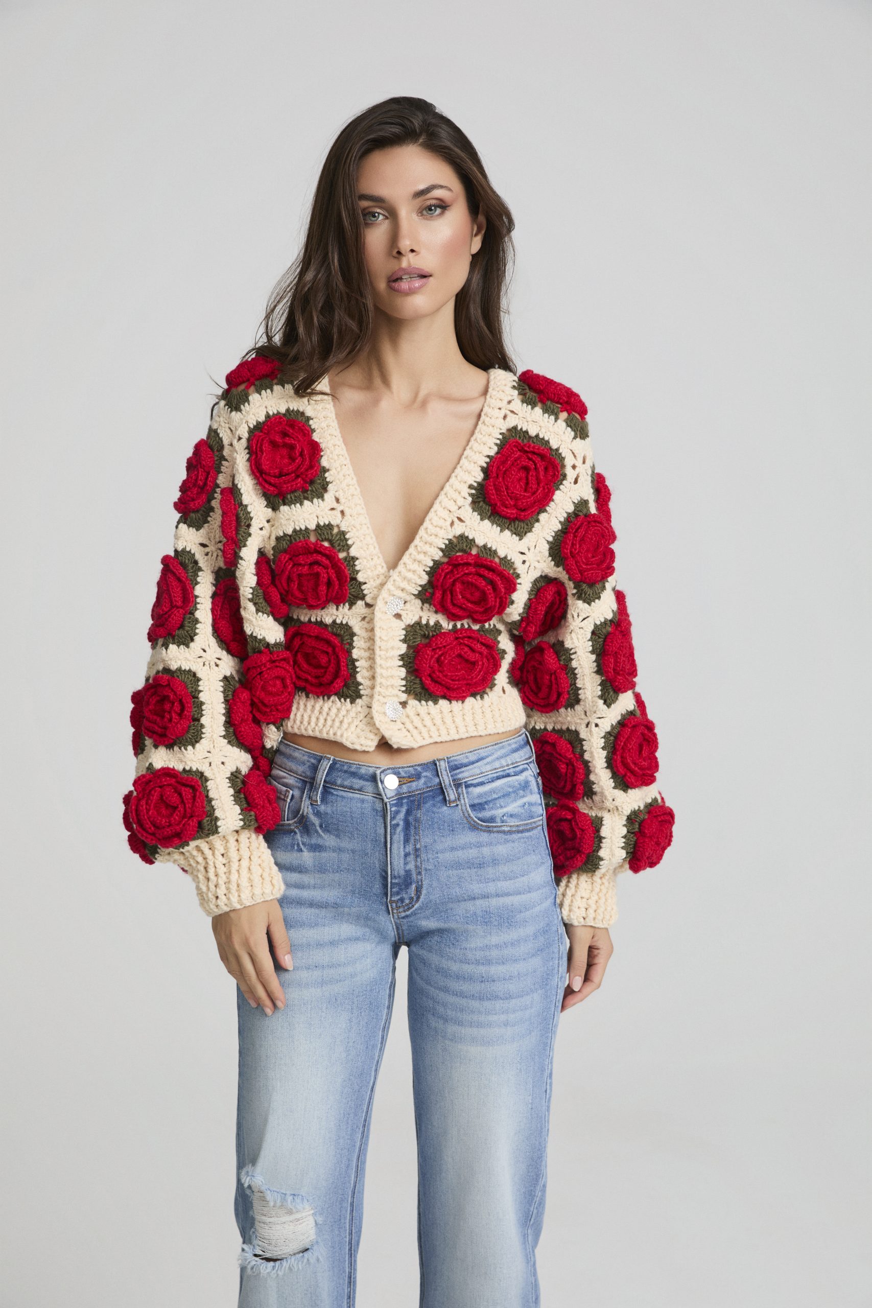 Cardigan Red Roses Fetiche Suances