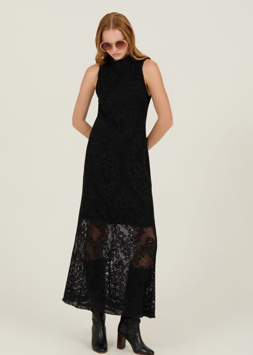 Vestido de encaje largo Negro