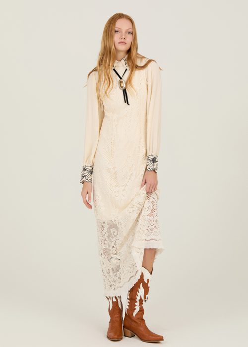Vestido de encaje largo Beige
